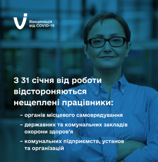 Відсьогодні працівники певних категорій, які не отримали жодного щеплення від коронавірусу, мають бути відсторонені від роботи
