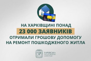 На Харківщині понад 23 000 заявників отримали грошову допомогу на ремонт пошкодженого житла