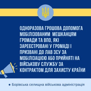 Як отримати одноразову грошову допомогу мобілізованим жителям Борівської громади