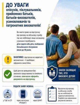 До уваги опікунів, піклувальників, усиновлювачів, прийомних батьків, батьків-вихователів та патронатних вихователів